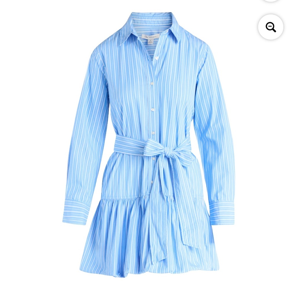 Nwt Free Assembly Cotton Dress Mini Bubble Hem Belted Long Sleeves Dress XL Blue